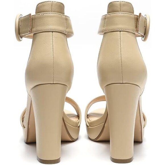 Amoji Women Pu-nude Faux Suede Open Toe High Heel Chunky Platform Sandals - Picture 4 of 8